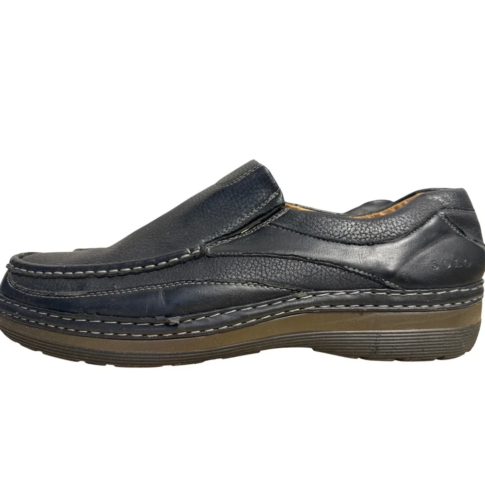 Solo Parker-100 Mens‎ Black Faux Leather Slip On Loafers Moc Toe Shoes Size 11